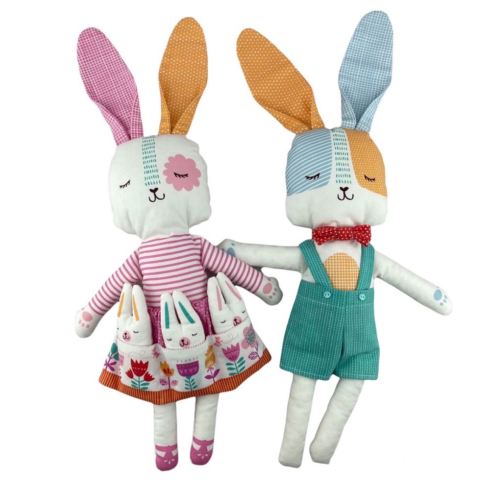 Handmade Stuffed Bunny Family Moda Fabric